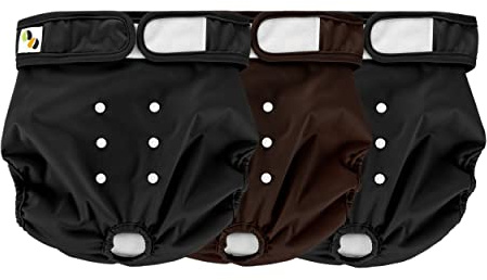 Wiederverwendbare Hundewindeln für Hündinnen, sehr saugfähig, atmungsaktiv, wasserdicht, Hitzehosen für Hündinnen – 3er-Pack, waschbar (Groß Fit für 19- 27 Taille Schwarz, Braun)