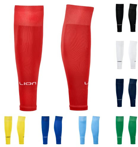 LION SPORTSWEAR Football Sock Sleeves To Accompany Grip Socks - Fits Over Calf/Shin Pads - Variety Of Colours To Match Your Team Kit (Red)