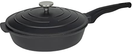 Commichef Tout En Un Poêle, Poêle de Tous Les Jours, Noir, Aluminium Coulé, Avec Couvercle, Anti-Adhérente, Multifonctionnel, Frire, Griller, Bouillir, 28 cm, XP-ALL28BK