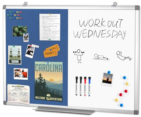 Dry Erase Combo Board Magnetic Presentation Whiteboard Pin Bulletin Combination Board,Blue,90x60cm