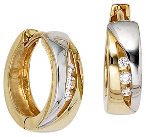 15,5mm Creolen Ohrringe Klappcreole mit 6 Zirkonia 333 Gold Gelbgold