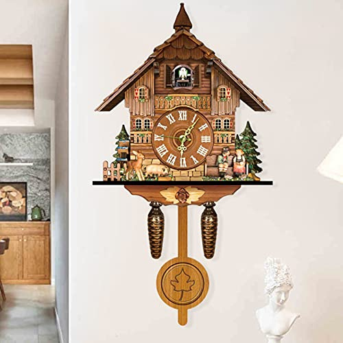 GMSLuu Kuckucksuhr Holz Kuckucksuhr Antik Vogelhaus Wanduhr Home Decor Hängende Kuckucksuhr Auto Swing Glocke Pendel Home Decor für Wohnzimmer Schlafzimmer Arbeitszimmer