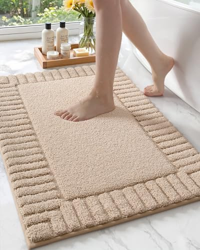 COLOR&GEOMETRY Badeteppiche rutschfest Waschbar Absorbierende Badvorleger Weiche Badezimmerteppich, Badematte für Badezimmerboden, Dusche, Badewanne, Waschküche, Khaki, 60 x 90 cm