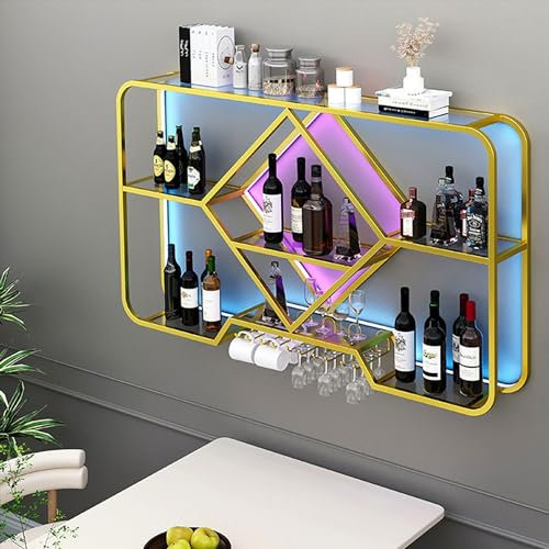 Weinregal Wand für Bar Flaschenregal Schmal Wine Rack mit Weinglashalter Minibar Weinschrank Weinflaschenhalter Barschrank Bar Zubehör Esszimmermöbel Getränkeregal Flaschenaufbewahrung für Bartheke (