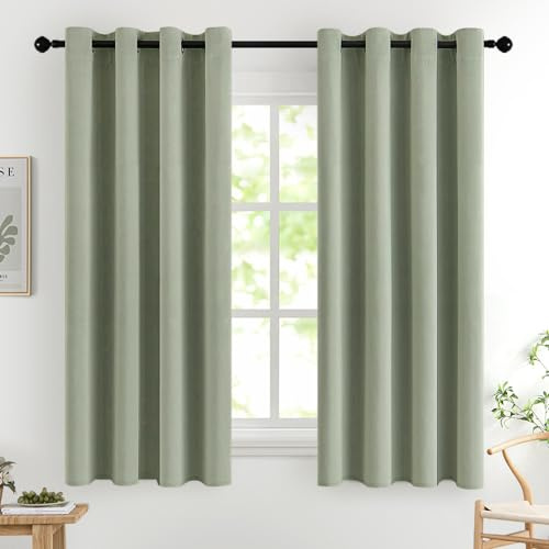 MIULEE Verdunklungsvorhänge Thermo Kurz Ösen 2er Set 140x175cm Salbeigrün | Blickdichter Thermostoff für Wohnzimmer und Schlafzimmer, hilft Licht, Hitze und Kälte zu reduzieren.