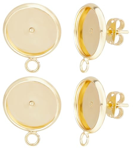 Beebeecraft 1 Box Mit 16 Stück 12 mm Cabochon Ohrring Rohlingen 24 Karat Vergoldet Flache Runde Lünette Ohrstecker Ohrring Zubehör Mit 20 Stück Ohrmuttern Für Die Herstellung von DIY Schmuck