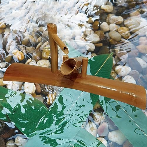 MOFGOE Kit de Fuente de bambú con Bomba, Fuente Solar de Madera Natural, con Panel Solar, Filtro de Agua, Tubo de Agua, para pecera, jardín, micropaisaje, decoración de circulación