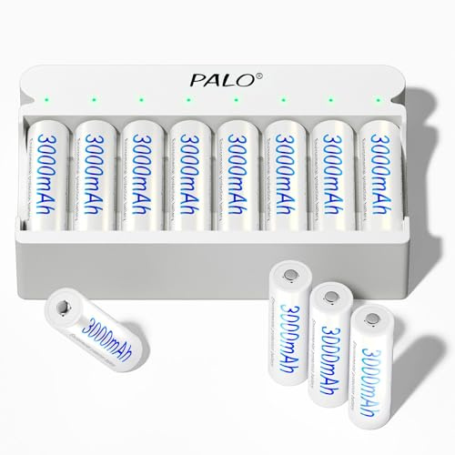 Mspalocell AA laddningsbara batterier med laddare, 8 platser 5V/2A USB Type-C portabel snabbladdning för 1,2V Ni-MH batterier, oberoende laddning, 8 laddningsbara AA batterier med laddare