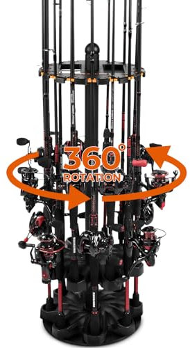 KastKing V16 Fishing Rod Rack With Rotating Base- Fishing Pole Rack Holds Up to 16 Fishing Rods or Combos, Lightweight and Durable ABS Construction, Space-Saving Fishing Rod Holders for Garage