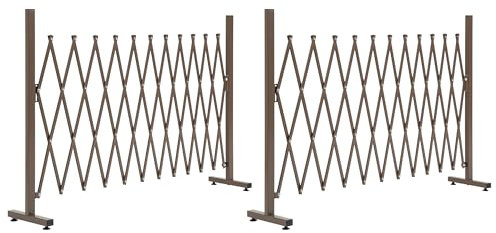 Outsunny Set of 2 Expanding Garden Fence, Freestanding Metal Movable Picket Fence, Foldable Garden Screen Panel for Patio Lawn Decoration, 300cm x 103.5 cm, Dark Brown