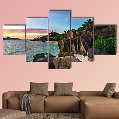 Leinwand Gemälde Romantischer Sonnenuntergangsstrand 5 Pieces Wall Art Painting Modular Wallpapers Poster Print For Living Room Bedroom Dining Room Office Kids Room Wall Mural Home Decor (Mit Rahmen