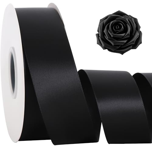TONIFUL Schwarzes Satinband, 3,8 cm x 45,7 m, solides Stoffband für Geschenkverpackungen, Blumensträuße, Schleifen und Bastelarbeiten, Weihnachten, Valentinstag, Geburtstag, Hochzeit und