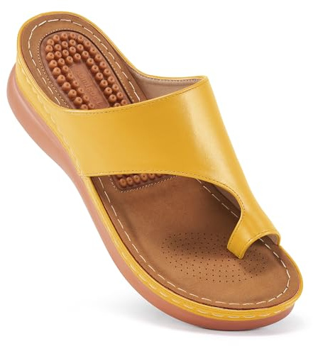 Aomigoct Scarpe con zeppa da donna sandali con comodo cuscino plantare sandali ortopedici da donna infradito eleganti scarpe estive con zeppa, Giallo, 37 EU