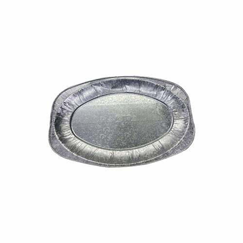 (Pack of 10) - Disposable Rectangular-Oval Aluminium Foil Food Platter Silver Embossed Foil Serving Trays/Dishes/Plates Catering Party Buffet Food Platters - Freezer, Microwave & Oven Safe (14 Inch)