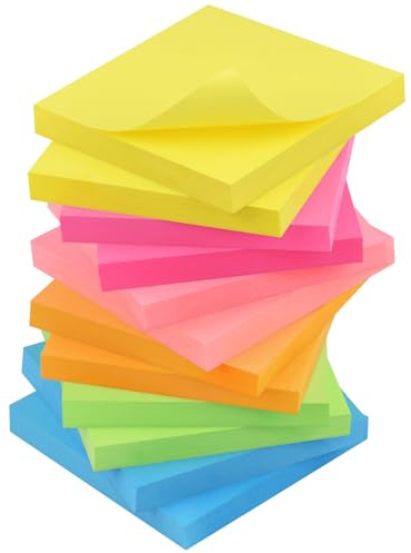 ZCZN 12 Blocchetti di Foglietti Adesivi, 80 Fogli per Blocco, 76mm x76mm, Utilizzato Come Promemoria, Annotazione e Registrazione degli Elementi da Fare, Colore Neon