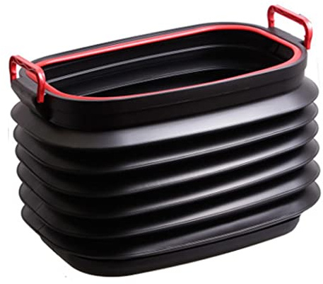 Faltbarer Eimer, 37 l, ergonomische Griffe, Aufbewahrungsbox mit Deckel, Teleskop-Mülleimer, quadratisch, stabil, große Kapazität, schwarz, zusammenklappbare Aufbewahrungsbehälter mit Deckel,