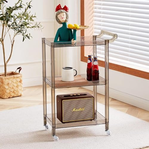Barwagen aus Acryl, mit transparentem Beistelltisch, Aufbewahrungsregal – rollbares mobiles Weinregal, Servierwagen für Küche, Esszimmer, Wohnzimmer – Organizer mit Rollen und Griff