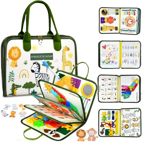 Almaxi Française Busy Board Jouet Montessori 3 Ans, 8 in 1 Jeux Montessori Éducatif Jouets d'Activité et de Développement, Jeux Avion Voiture Enfant Voyage, Cadeau pour Enfants Garçon Fille 3 4 5 Ans