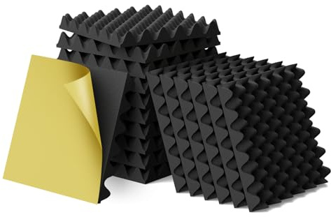 WVOVW 6 Pack 1.5X12X12 Acoustic Foam, Self Adhesive Sound Proof Egg Crate Foam(Most Soundproofing Design), Upgraded Sound Proof Foam Panels for Walls, Doors, Fire-Retardent Acoustic Panels