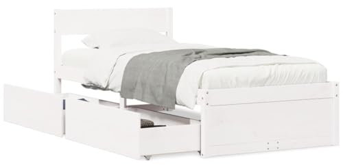 qohoio Estructura Cama con cajones Cama Juvenil Cama con cajones somier Cajon Cama Madera Maciza Pino Blanca 90x190 cm