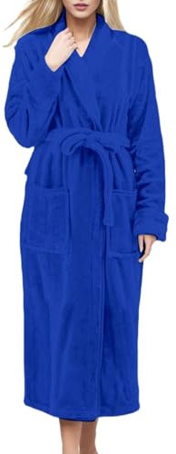 Fleece-Bademantel für Damen, langer Morgenmantel für Damen, Winter-Bademantel mit Taschen und Gürtel, mer Bademantel, langer Bademantel, bequem, gemütlich, einfarbig, Nachtwäsche, Loungewear,