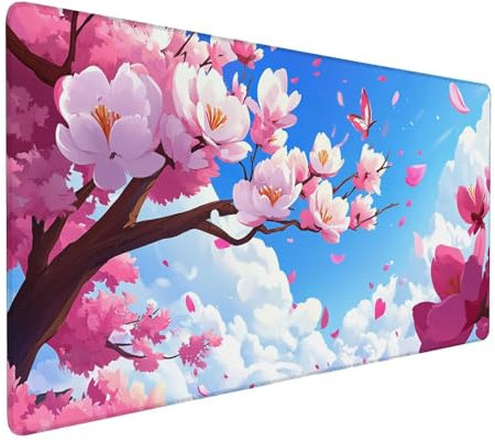Rosa Mauspad 600 x 300 x 3 mm,XXL Gaming Mauspad Blume,Verlängertes Groß Mauspad Schreibtischauflage,Wasserdicht Mauspad,Genähte Kanten Mauspad,rutschfeste Gummibasis,Mauspad Gamer,Geschenk Y-374