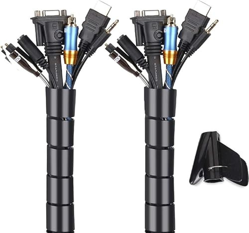 Organizador de Cables Flexible 25 mm, 2 m, Color Negro, Ideal para Mantener ordenados los Cables y Evitar enredos en Espacios de Trabajo.