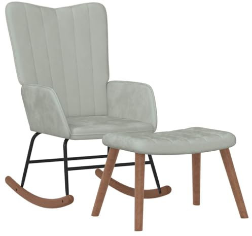 TEHTX7 Schaukelstuhl Schaukelsessel mit Hocker Schwingsessel Sessel Wohnzimmer Relaxsessel, Lounge Sessel, Lesesessel Hellgrau Samt