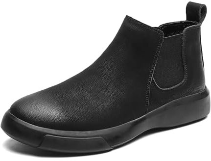 Botines Chelsea para Hombre Elegante y Sencillo Casual Cómodos Botines sin Cordones Bota de Trabajo Ligera de Cuero PU con Punta Redonda,Negro,40 EU