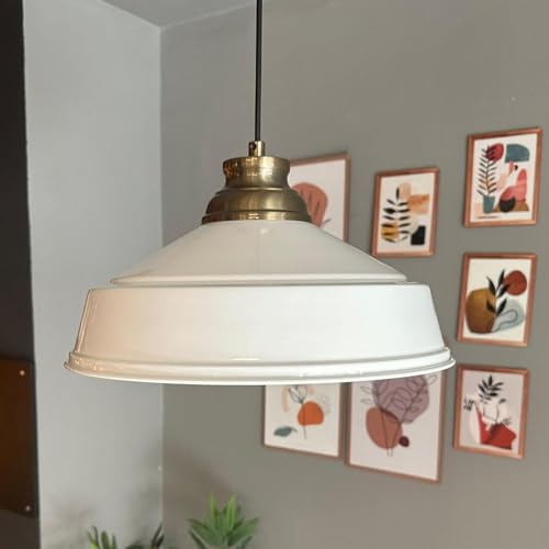 bamyum Asletl-35 Hängelampe Vintage Ø35 cm, Küchenlampe Hängend Esstisch, Wohnzimmerlampe, Pendelleuchte Industrial Weiß Metall