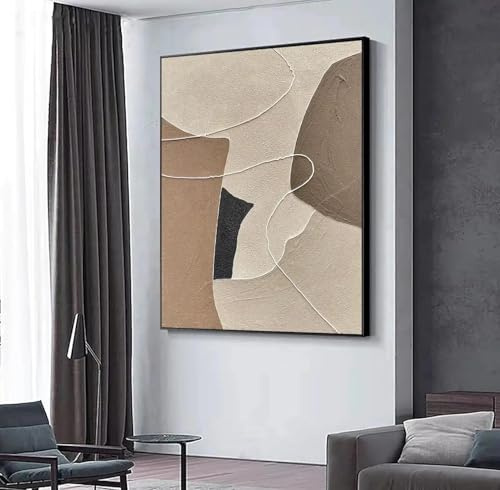 ZHAOLIN Beige-braunes Wabi-Sabi-Wandbild, abstraktes Ölgemälde auf Leinwand, neutrale große Wanddekoration, Boho-Struktur, Eingangs- und Heimdekoration, 80 x 120 cm, rahmenlos