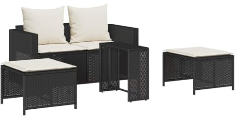 vidaXL Soffgrupp för trädgården, 5 delar med kuddar, stapelbar svart, trädgård soffa set, utomhus soffa set, modulär utomhus soffa, utomhus soffa set