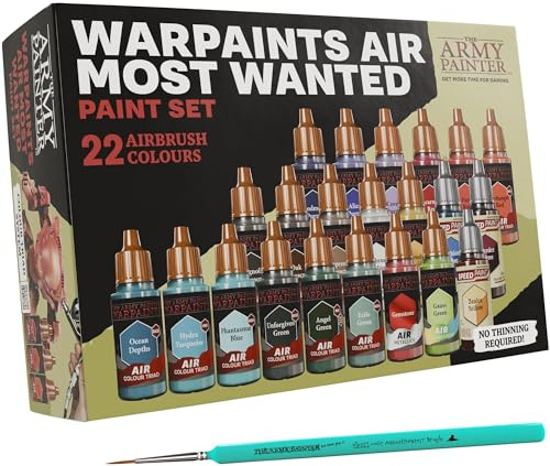 The Army Painter Warpaints Air Most Wanted Paint Set C, 22x18ml färger, 19 för airbrush, inkl. 2 metalliska, 1 fluorescerande, 1 medium, 3 Speedpaints och 1 pensel – för modeller och miniatyrer