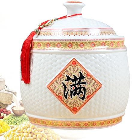 Rice Dispenser Large Rice Bucket Food Storage Containers 2.5KG/4KG/5KG/7.5KG/10KG/12.5KG Ceramic Grain Storage Bin for Pet Dog Cat Food Dispensers Rice Storage Containe with Lid(B-10KG)