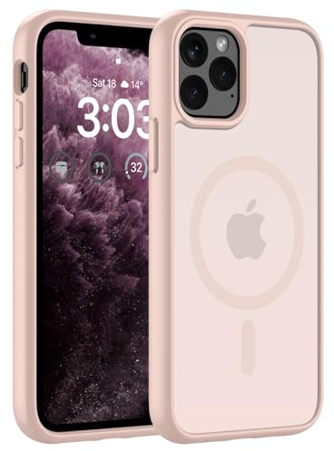 ORDA für iPhone 11 Pro Max Hülle, Kompatibel mit MagSafe, Rosa | Durchscheinend Rückseite, Matt Magnetische Handyhülle, Stoßfest Kratzfeste Schutzhülle