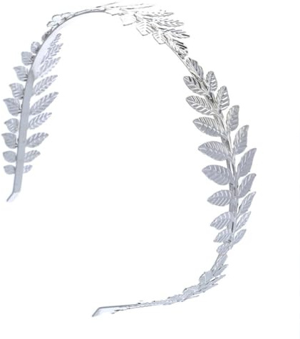 Visxcnu 1Stücke Damen Haarband Gold Kopfschmuck Braut,Römische Göttin Haarreif, Mädchen Lorbeerkranz Haarschmuck Goldene Hochzeit Boho Blatt Haar Krone Accessories-Silber