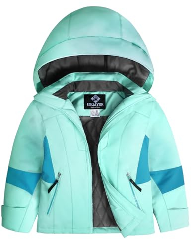 GEMYSE Veste de Ski pour Fille Manteau d’Hiver Chaud avec Capuche Imperméable et Coupe-Vent Veste de Neige pour Enfant pour Montagne et Plein Air(Bleu Clair,152-158)