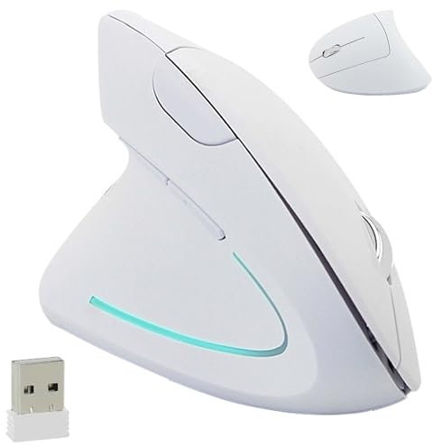 Mouse senza fili ergonomico verticale bianco per mancini, alta precisione, portatile, silenzioso, USB ottico senza fili, per PC portatile, MacBook regalo per ragazze e uomini, dolore al polso