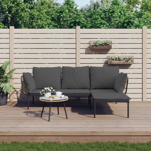 Massbinet Garten Lounge Set Ecksofa mit kleinem runden Tisch Dunkelgrau