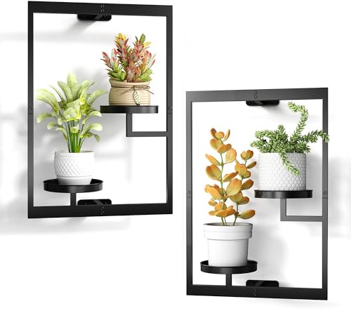 Lot de 2 cadres muraux pour plantes de fenêtre, support mural intérieur, jardinière à suspendre, support de fleurs, étagères flottantes, décoration de salon et balcon (noir)