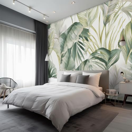 Monstera Leaves Wallpaper, Sage Green Leaf Botanical Wallpaper for Living Room, Bedroom, Non-Woven Decor Wall Paper, Photo Mural Dining Room, Hallway, Lounge, 300 x 210 cm iT117