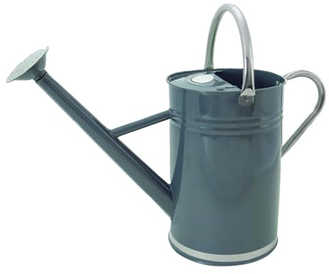 Kent & Stowe 9 Liter Vintage Gießkanne aus Verzinktem Stahl in Steingrau – Klassisch Englischer Stil mit 2 Griffen und Abnehmbarem Brausekopf