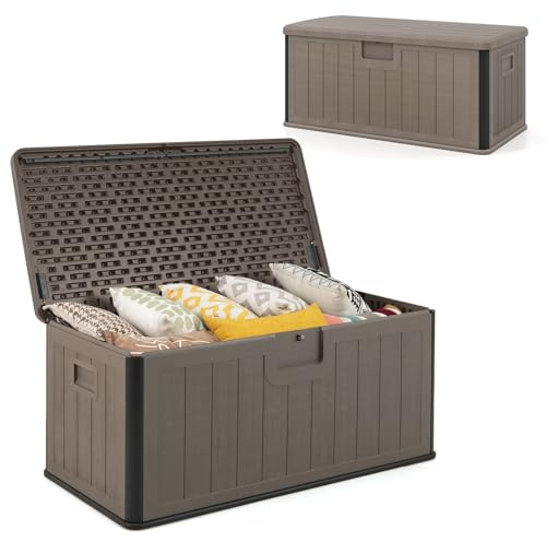 HOMASIS 378 L Baule da Esterno Impermeabile, Cassapanca Contenitore in HDPE con Coperchio Bloccabile, Armadio da Giardino per Interni ed Esterni, Portata di 200 kg, 130 x 64 x 59 cm (Marrone)