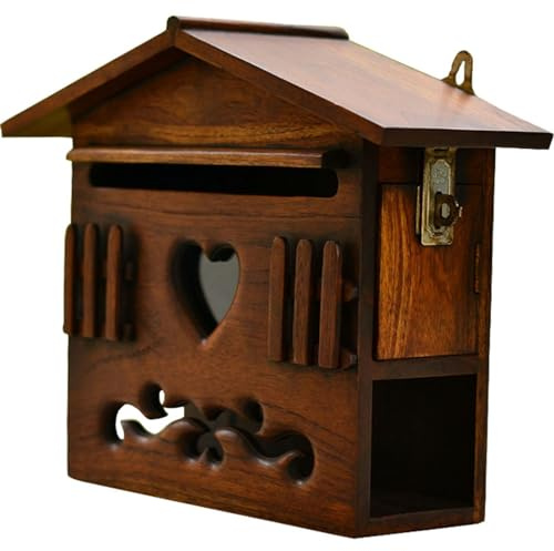 MJMLUCK Boîte aux Lettres en Bois Faite à la Main avec Coupe-Froid et Trous de visualisation Transparents Boîtes aux Lettres avec journaux Boîtes à Colis murales avec 2 Crochets