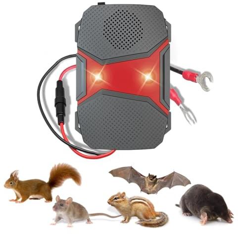 outdoor 12V Ultrasonic Car Mice Repellent with Flash,Anti-Martor Repellent for Car,Garage,Instant and Long-Term Marten Protection in the Engine Bay,LED flashing light marten scare defence