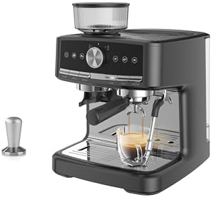 Machine à expresso 15 bars avec broyeur et mousseur à lait, machine à café professionnelle avec réservoir d'eau amovible de 1,5 l, 30 réglages de mouture et porte-filtre de 58 mm pour latte et