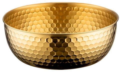 Ensaladera grande de acero inoxidable de 9 pulgadas, cuenco de metal martillado dorado para decoración del hogar, cuenco decorativo de almacenamiento dorado, decoración de mesa de comedor de 80 onzas