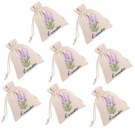FUNOMOCYA 8 Stück Teiliges Bestickte Lavendelsäckchen aus Canvas mit Kordelzug Wiederverwendbare Schmuckbeutel Handgefertigte Geschenkbeutel für Hochzeit Party und Nachhaltige Aufbewahrung