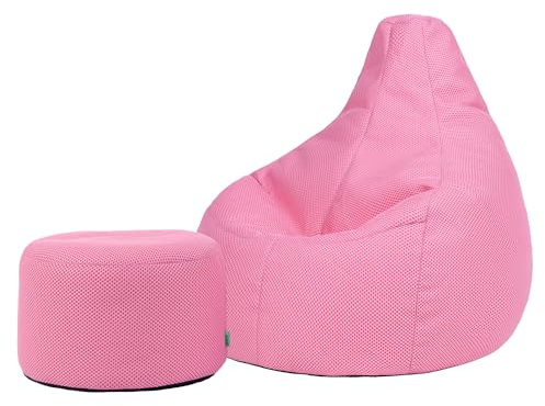 Icon Performance Mesh Gaming Sitzsack und Hocker mit Füllung, Rosa | In Deutschland Hergestellt, Sitzsack Erwachsene, Langlebiger Webstoff, Gaming Stuhl für Schlafzimmer und Wohnzimmer