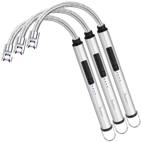 SUPRUS Electric Candle Lighter USB Type C Rechargeable Lighter Steel Shell & Hanging Hook with 360° Flexible Neck(Silver, 3)
